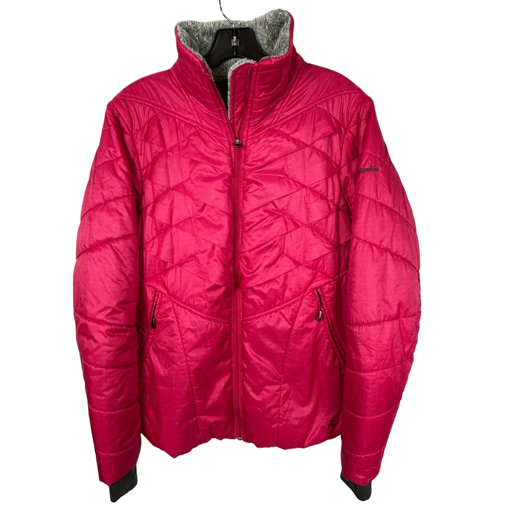 Columbia Omni-Heat Pink Puffer Jacket Quilted Faux Fur Lined Winter Coat Large